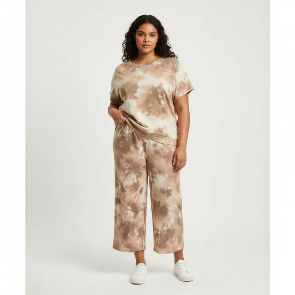 Terra & Sky Tie Dye Tan Cream Top and Pants Sweats Set Size 3X 24W 26W